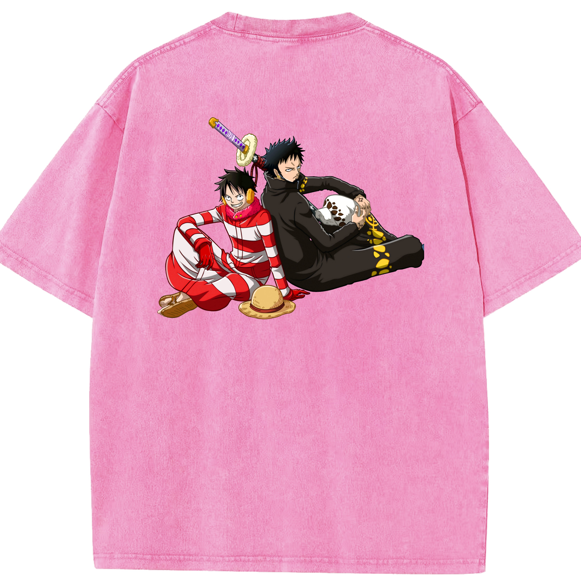 ワンピース モンキー・D・ルフィ ONE PIECE Monkey D. Luffy 綿100% ヴィンテージ風 半袖Tシャツ（背面プリント）